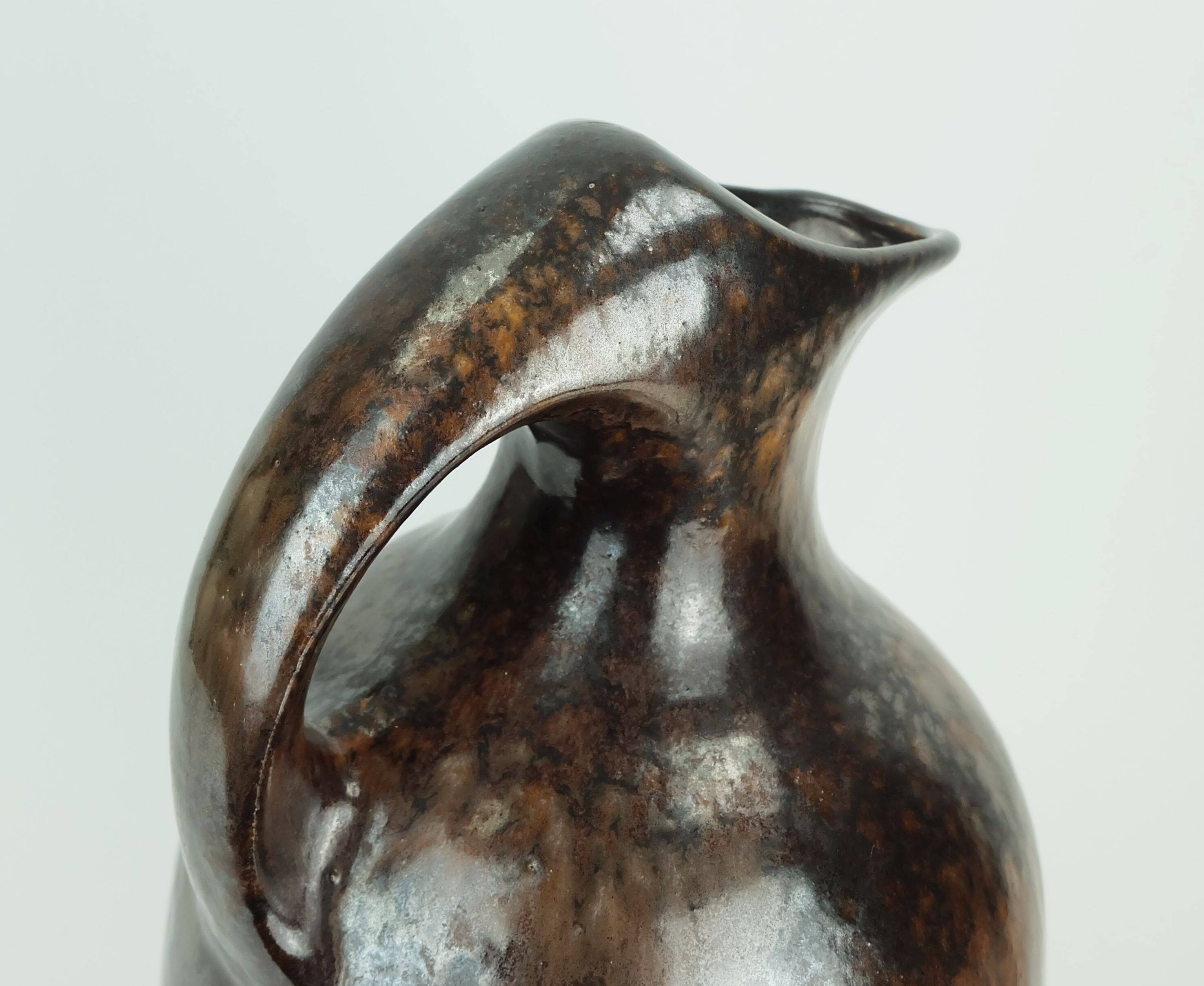 ruscha art VASE jug drip glaze shades of purple black brown 1970 80s