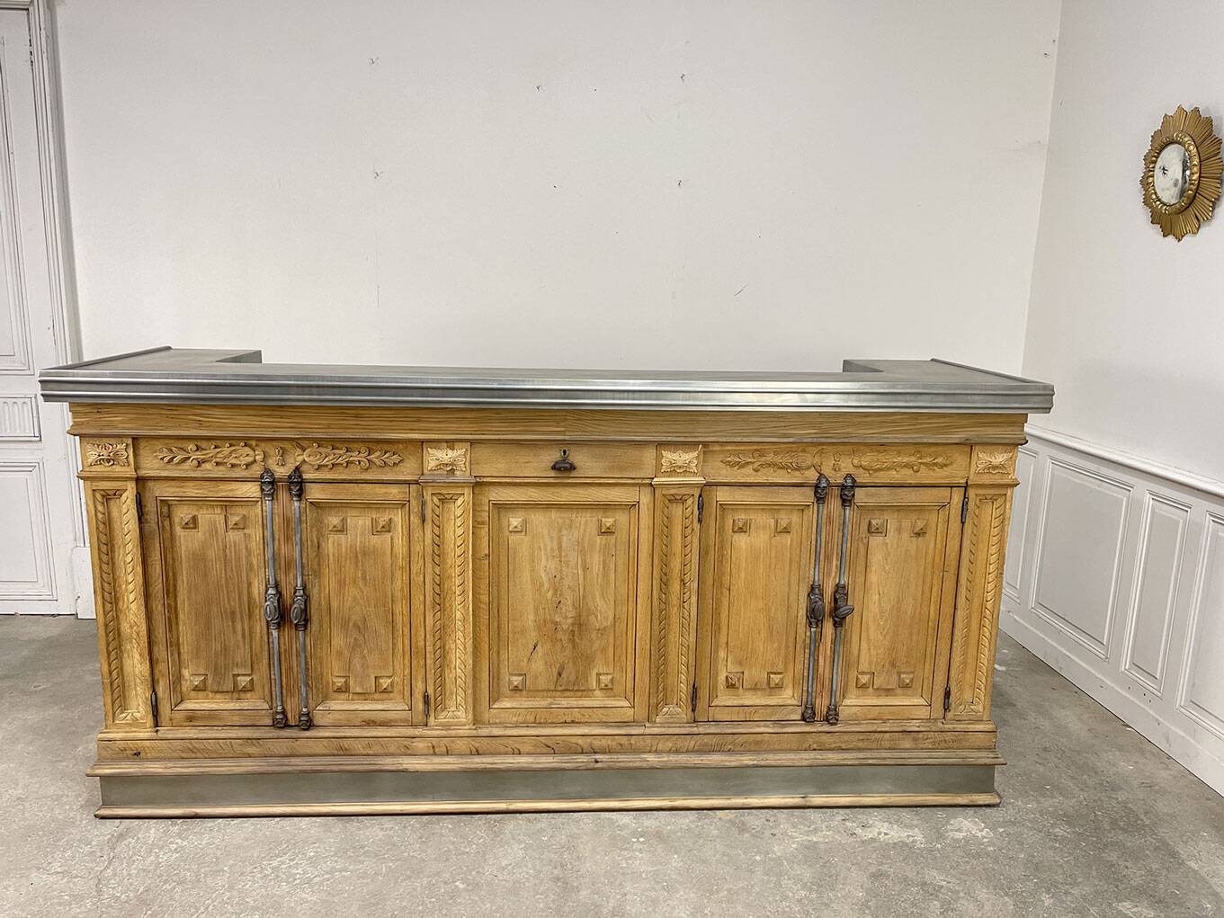 19th-century zinc and solid oak bar counter