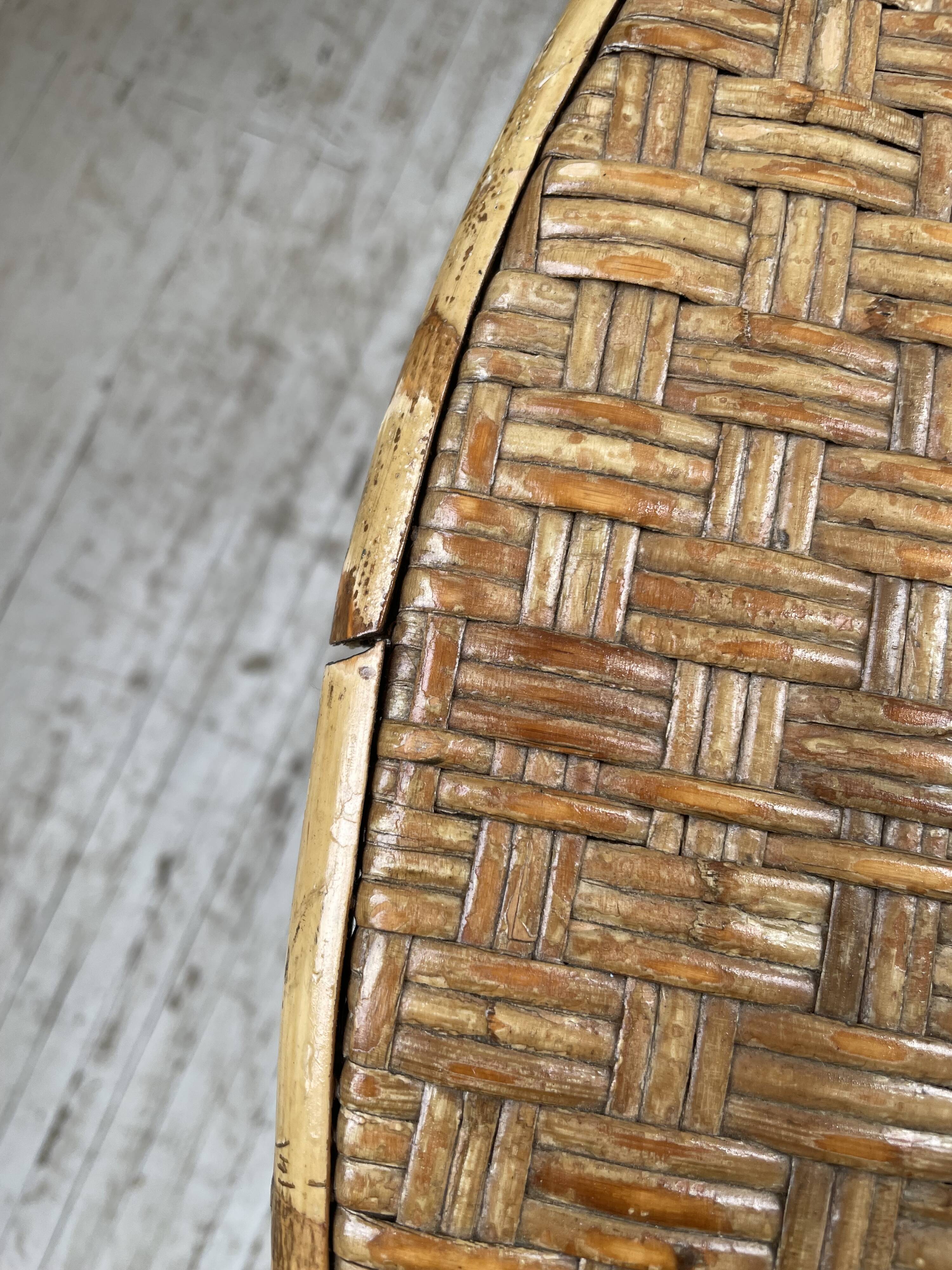 Wicker and metal coffee table from the 1950s