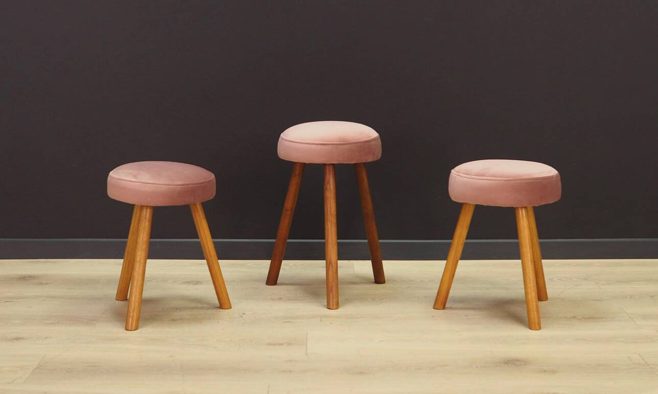 Set of three pink footstools, Danish design, 1960s, production: Denmark