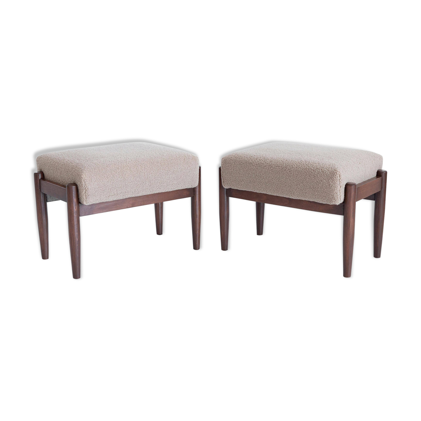 Set of two vintage camel bouclé stools, Edmund Homa, 1960s.