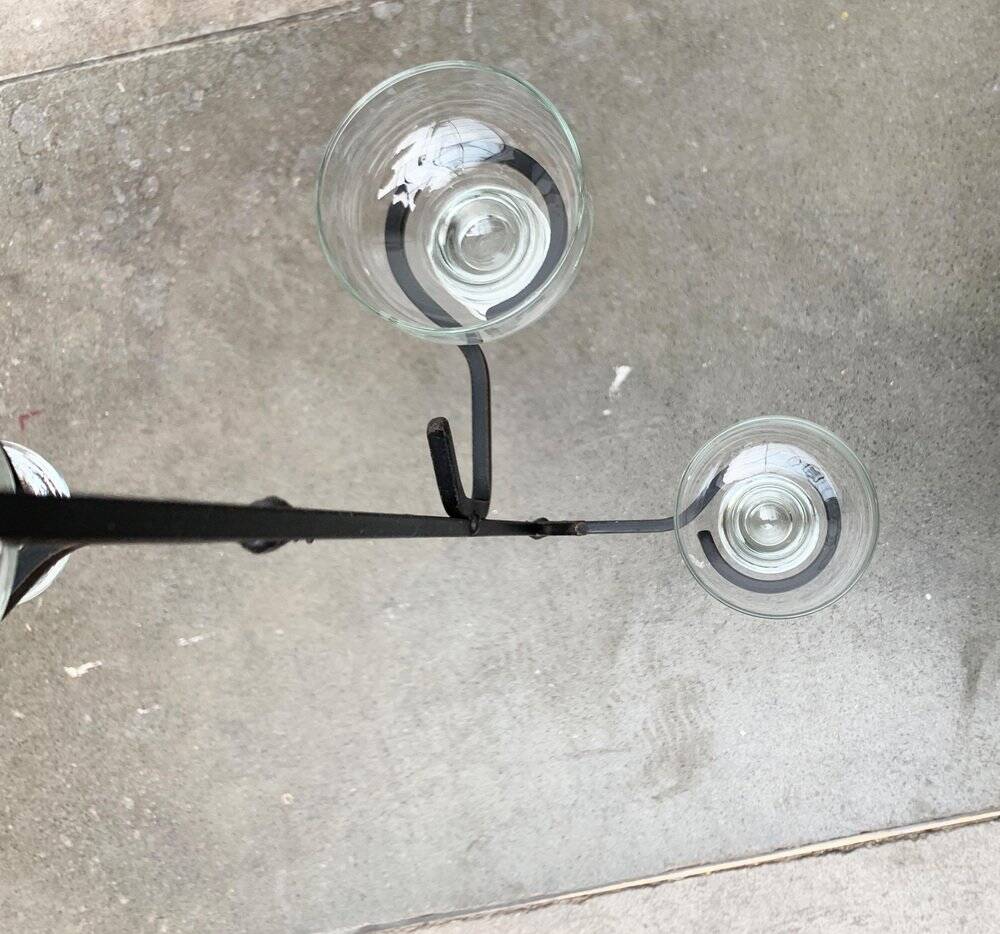 Mid-century metal and glass pendant light from the 1960s.