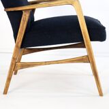 mid century vintage Fauteuil herenmodel 'Duivendrecht' donkerblauw | opnieuw bekleed