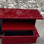 Rectangular plexiglass tv unit, burgundy, wine colour, david lange wine