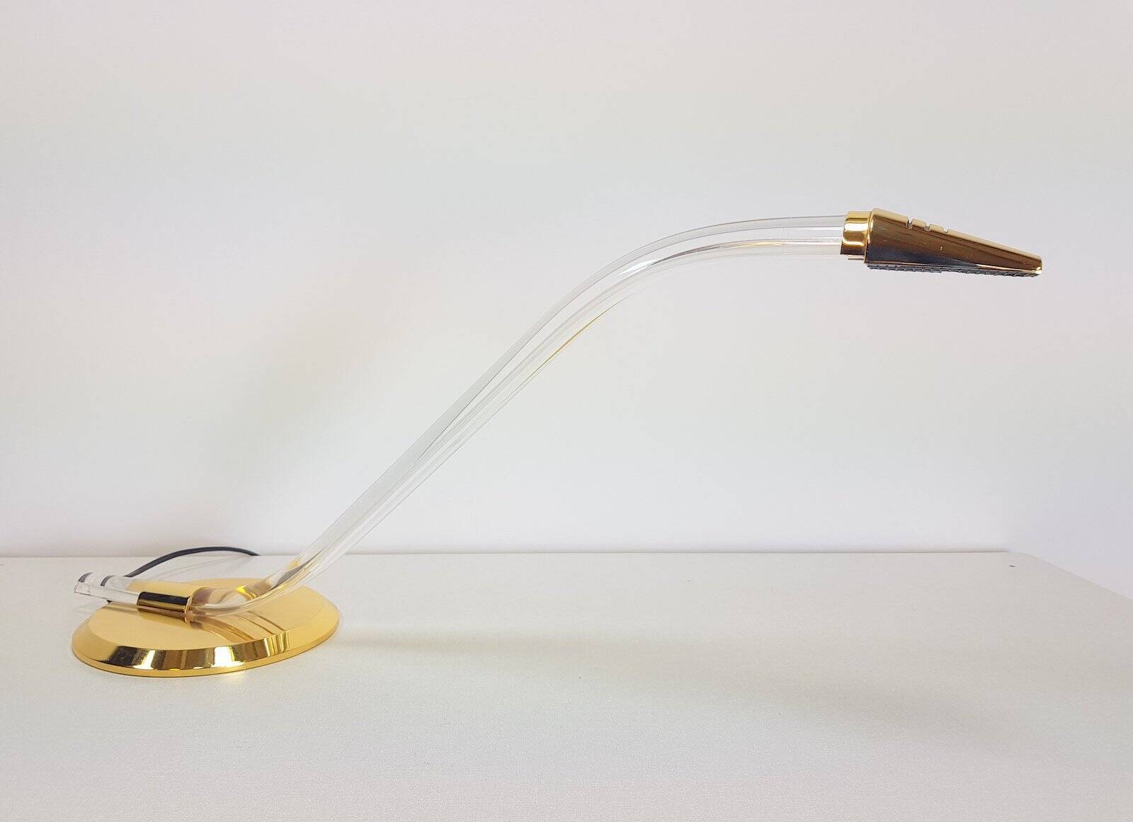 Vintage Cobra Desk Lamp in Brass and Acrylic from Grupo Mci, 1970
