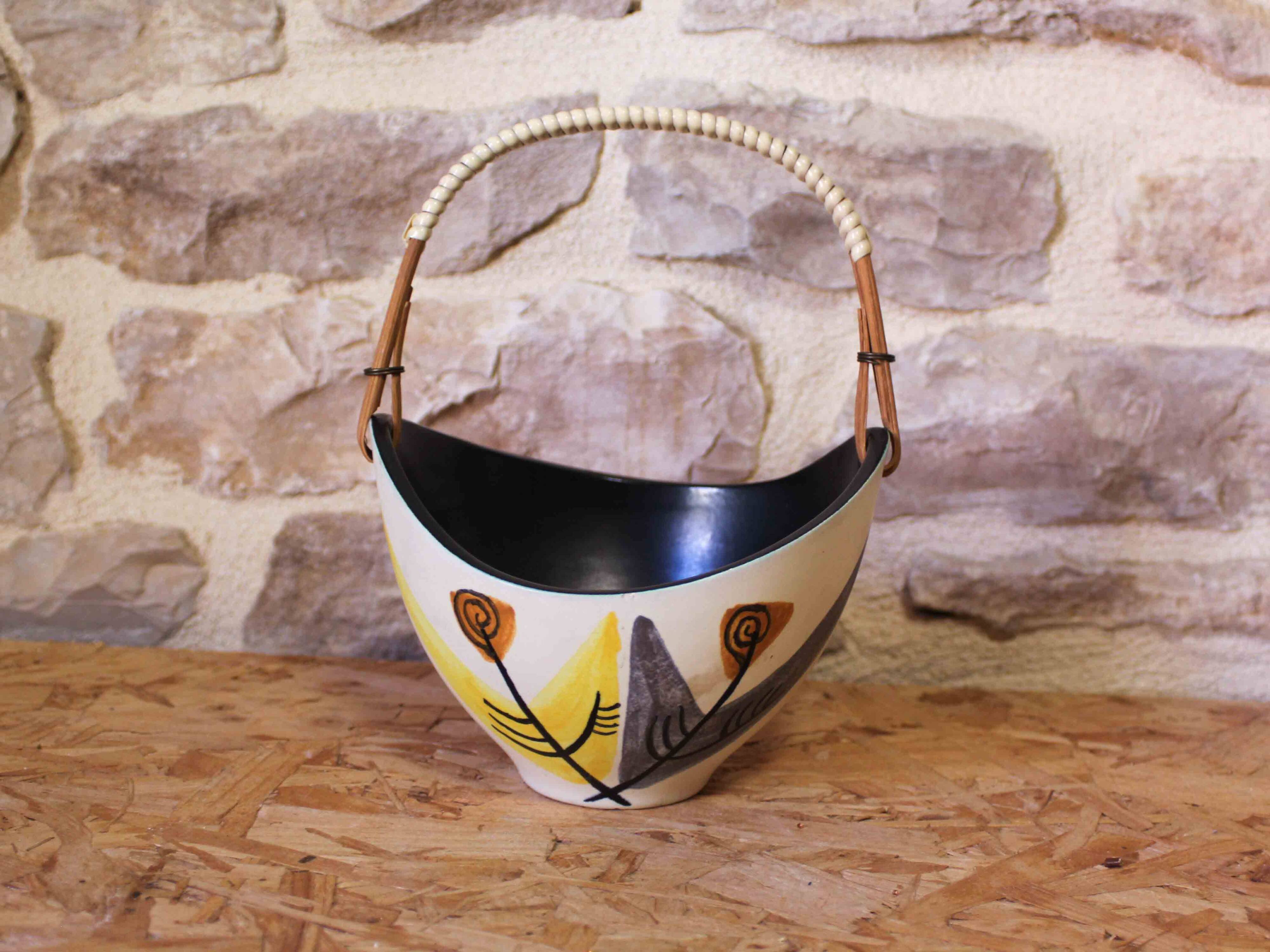 Ceramic basket with floral decoration - Elchinger France