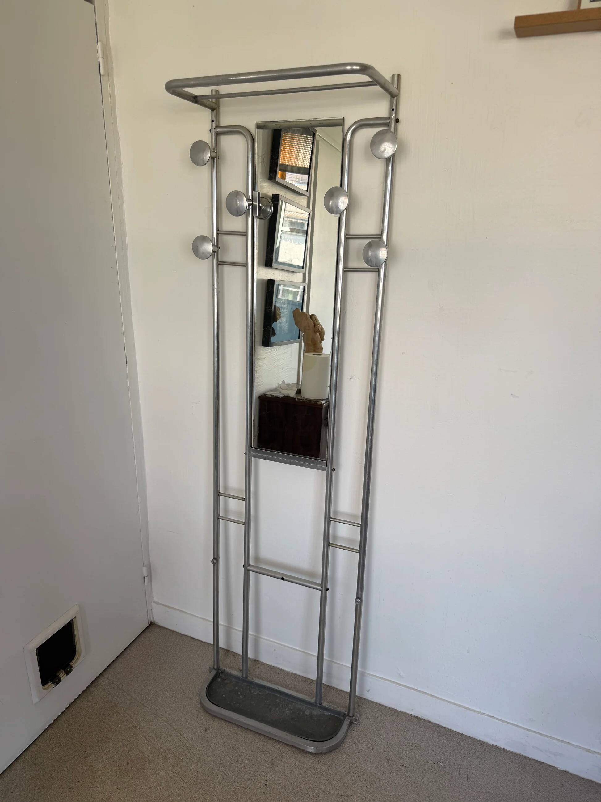 Vintage brushed aluminium coat rack from the 1950s.