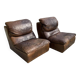 Pair of vintage leather armchairs / fireside chairs / clubs, 1970s