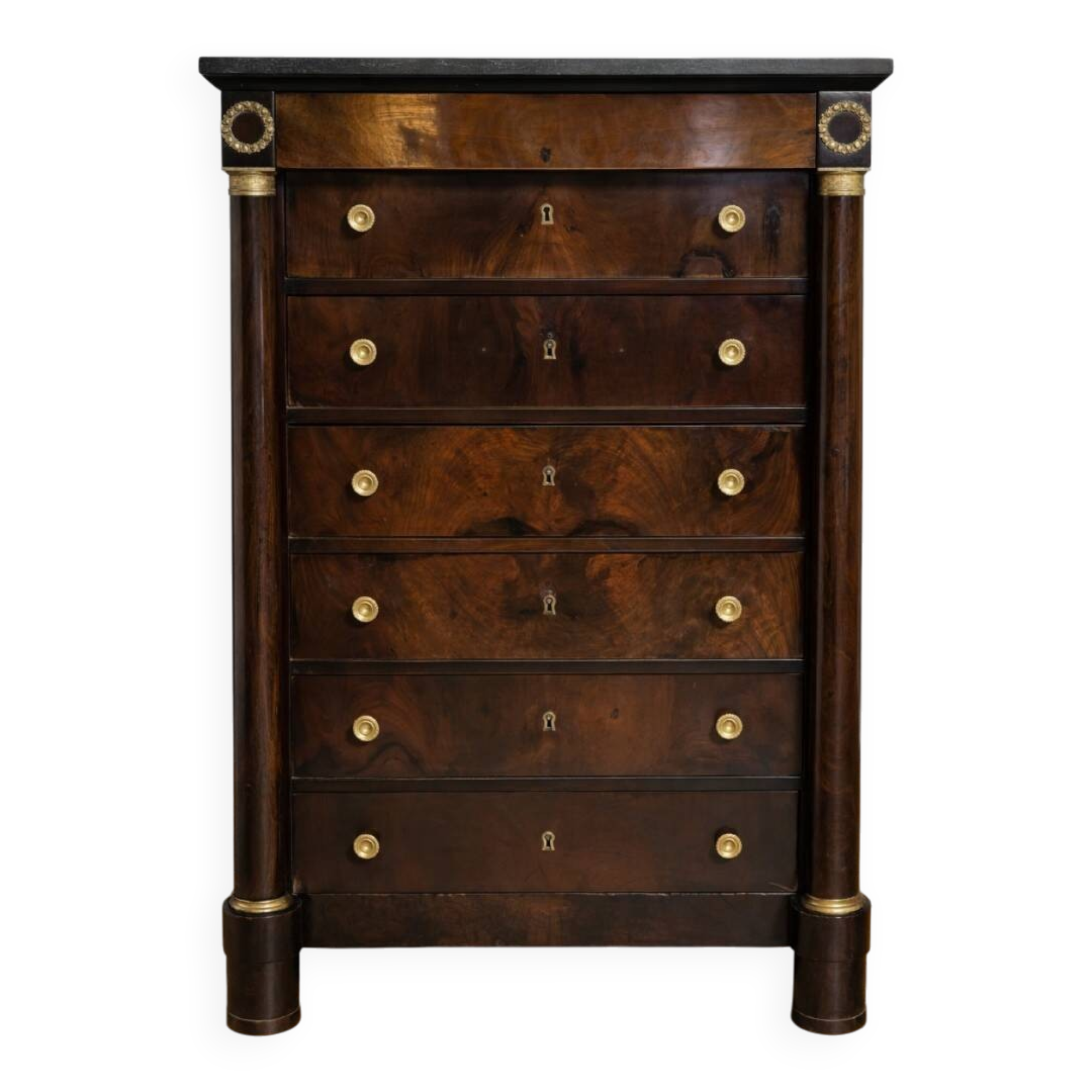 Empire-style week planner, early 19th century, in flame mahogany.