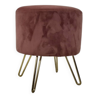 Salmon velvet pouf stool & footrest