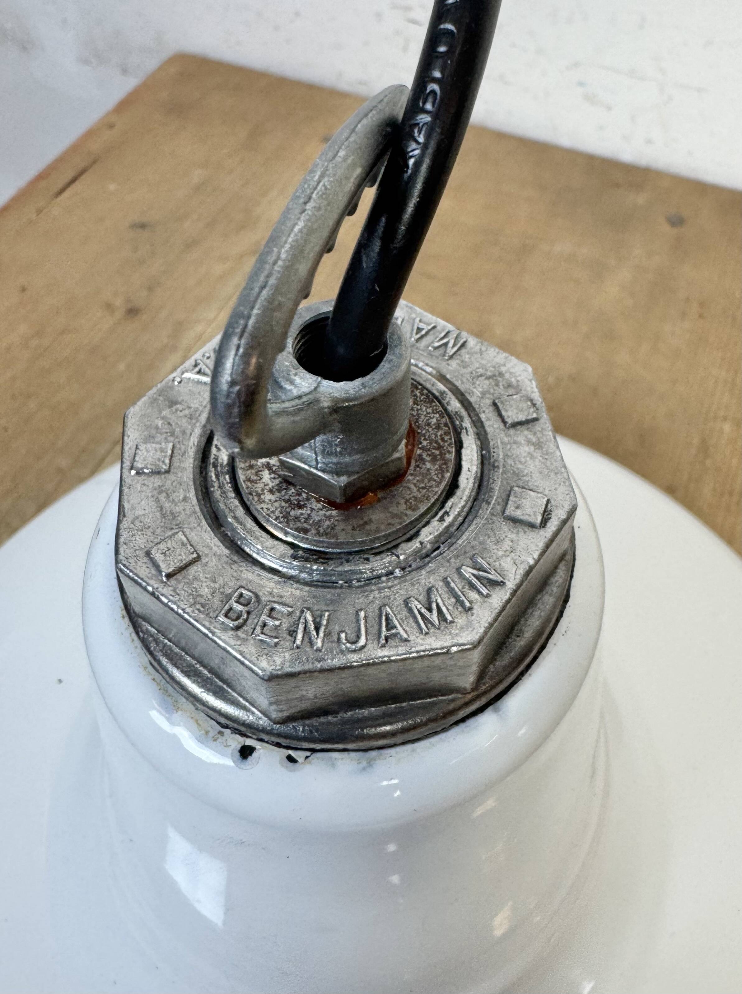 Industrial White Enamel Factory Pendant Lamp from Benjamin USA, 1960s