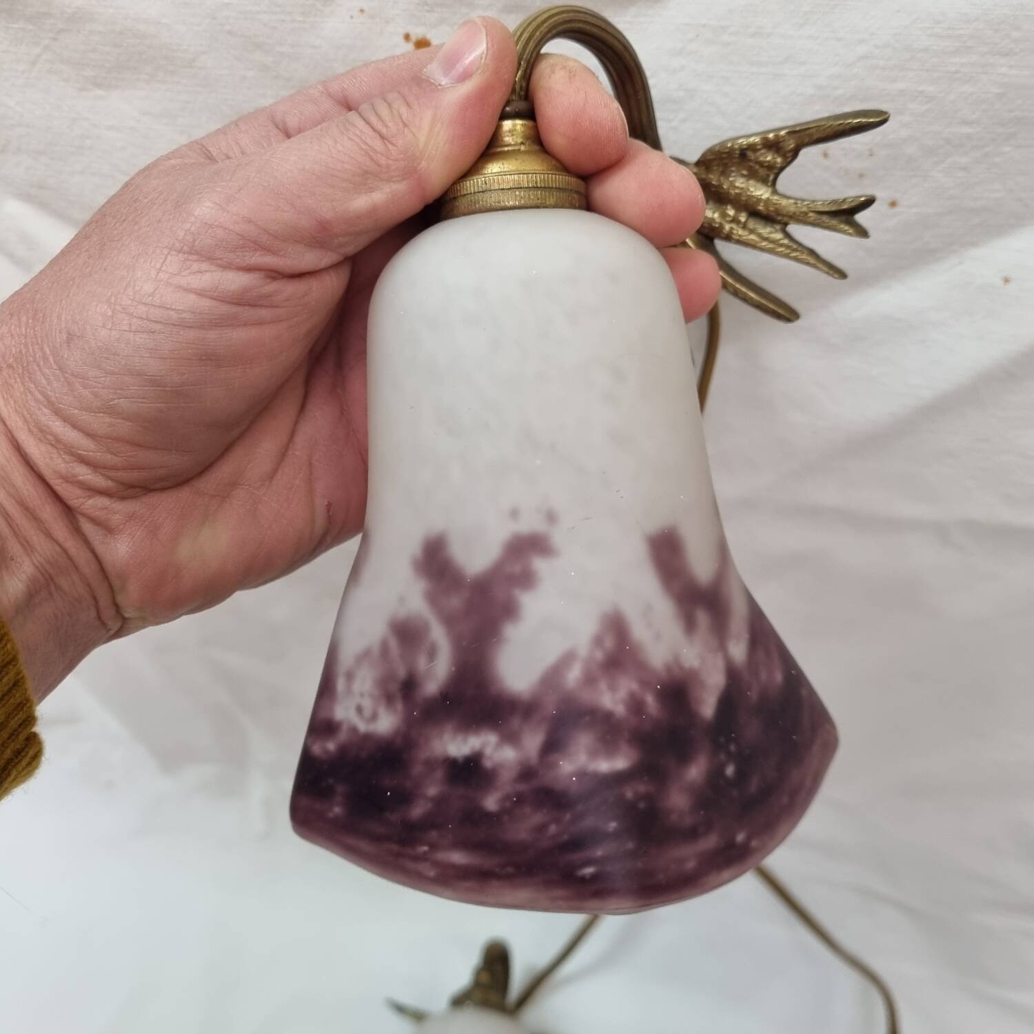 Glass paste wall light, bronze swallows