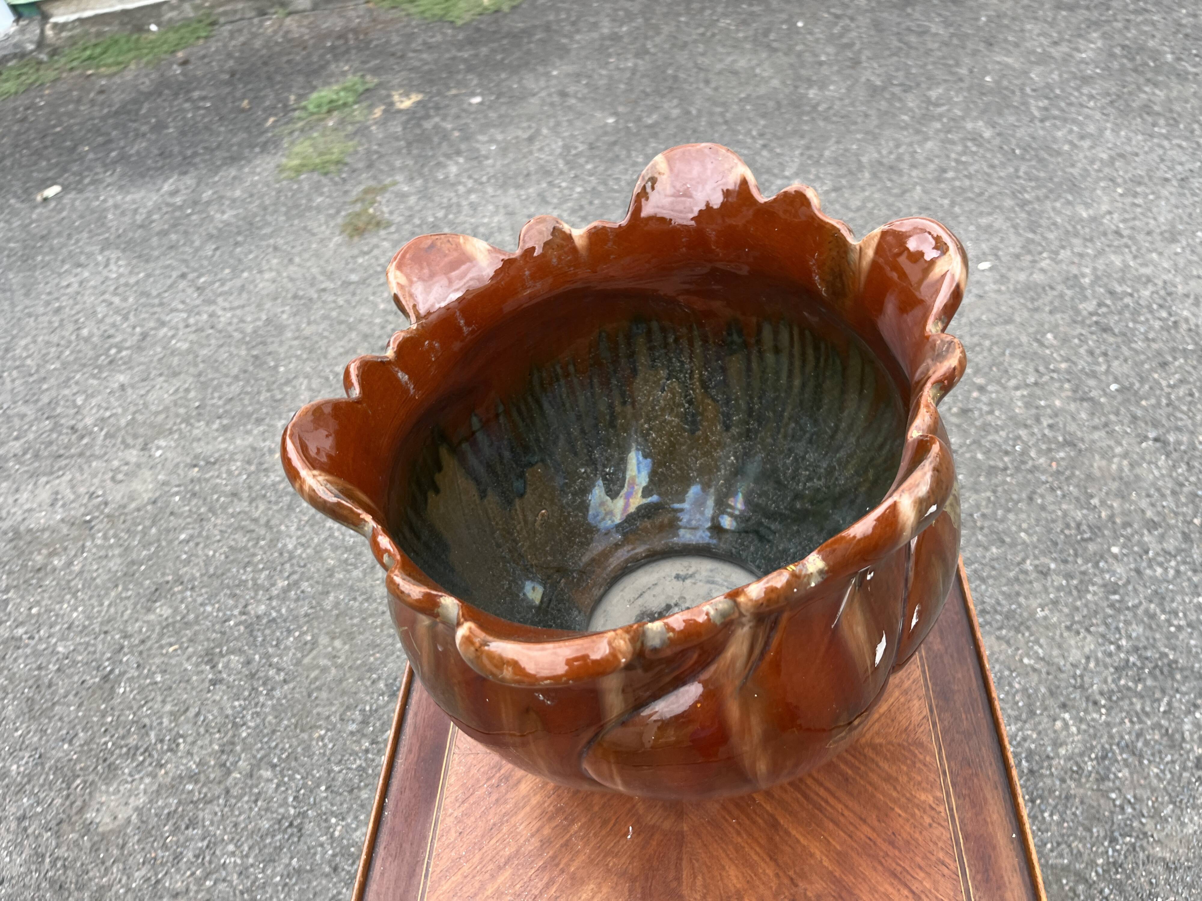 Flamed ceramic planter – in the style of Massier