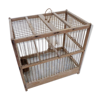 Cage à oiseaux ancienne 1900 en bois et zinc