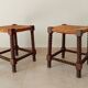 Vintage straw stool in turned wood 50s/60s