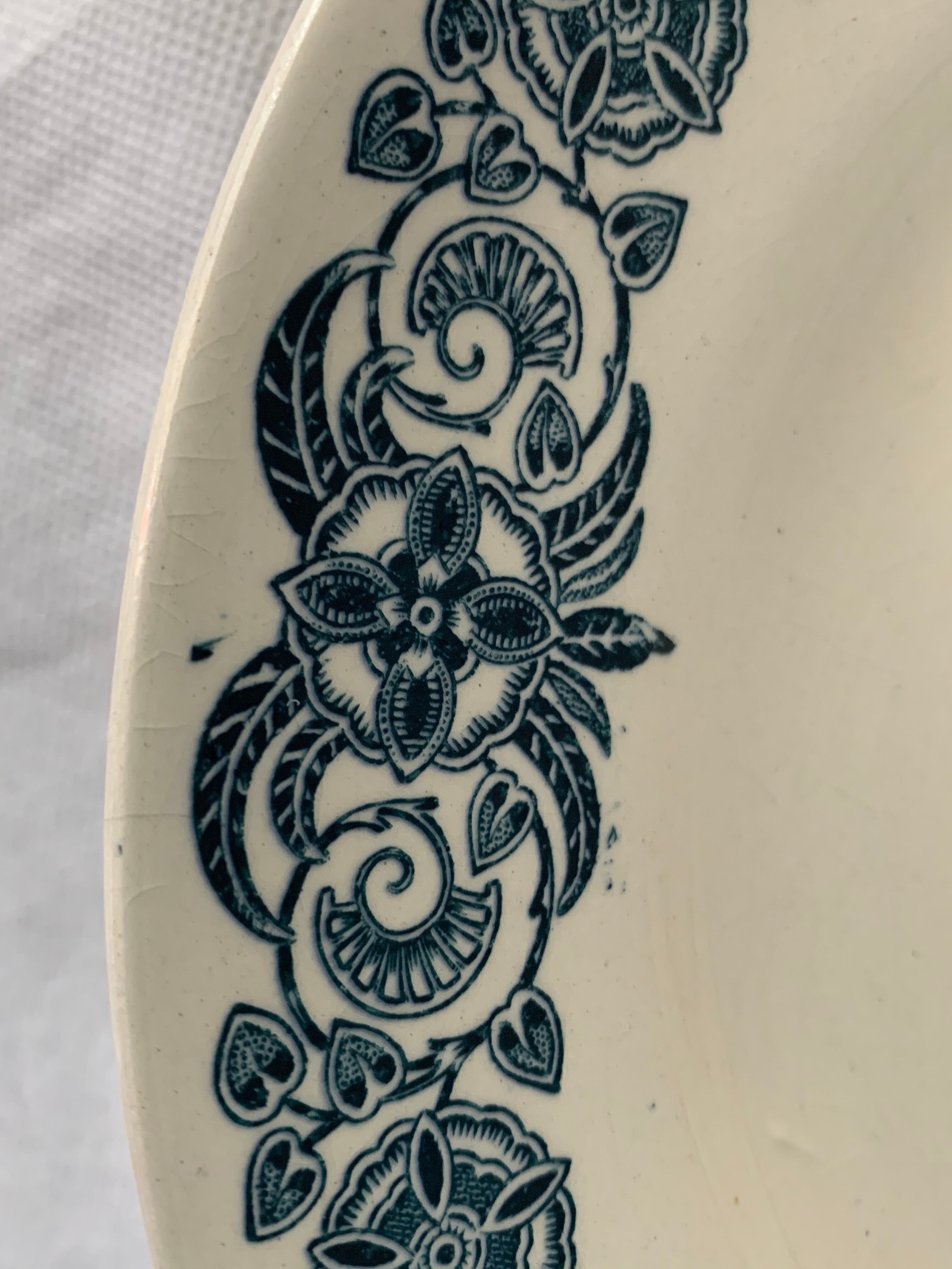 4 blue and white service dishes Alesia Longchamp Iron Land early 20th century