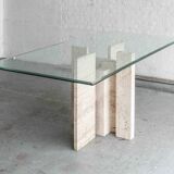 Glass & travertine dining table by Willy Ballez