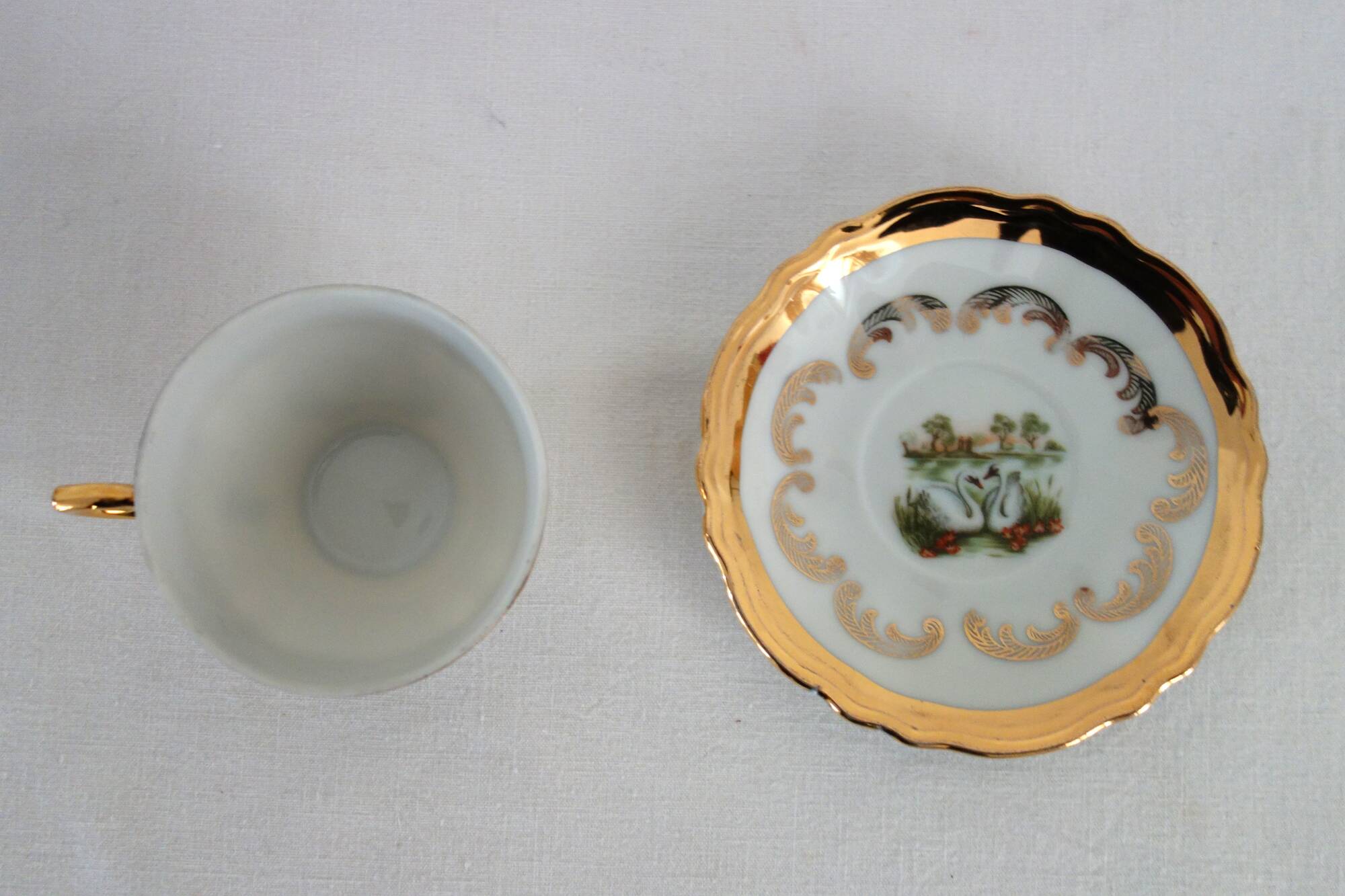 Coffee service 6 cups Swan Lake vintage Italian porcelain