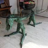 Table low vintage brass and glass. Circa 70