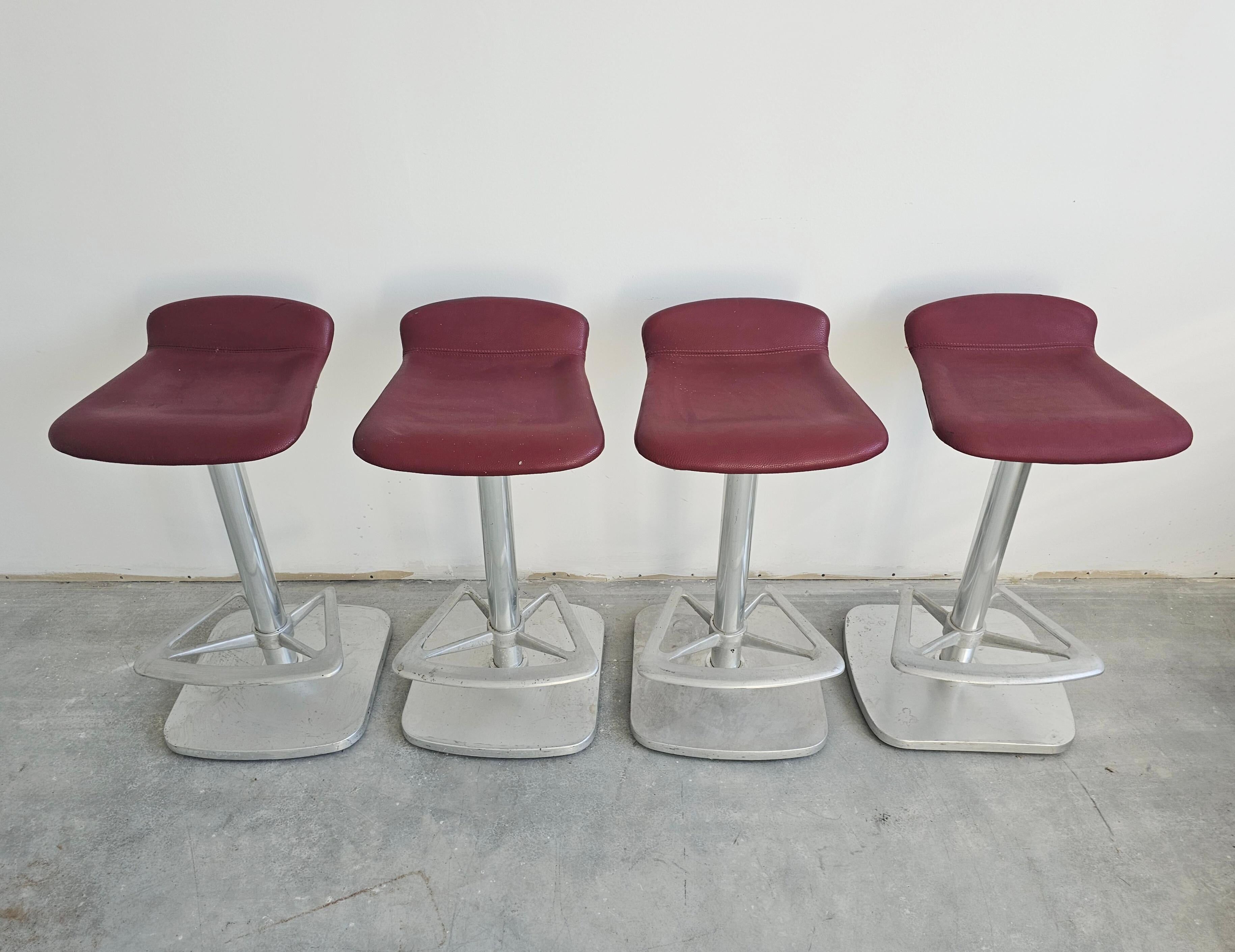Set of 4 postmodern bar stools by Indecasa, design by Joan Casas, 1980s.