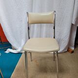 Set of 4 chairs chrome metal and skaï greige 70s.