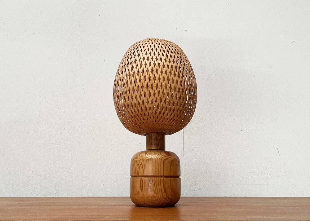 Vintage Scandinavian table lamp in bamboo and wood, 1970s.