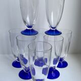 Set of 8 glasses of champagne with blue feet 60s-70s
