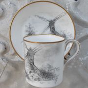 Cup and under cup decoration in grisaille Porcelain of Paris XIXth signed decoration mill