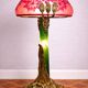 Grande lampe style Art Nouveau – pied en bronze et verre, abat-jour dégagé