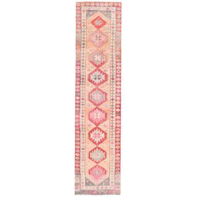 Vintage Turkish Oushak Handmade Wool Cotton Orange Runner Rug 73x311