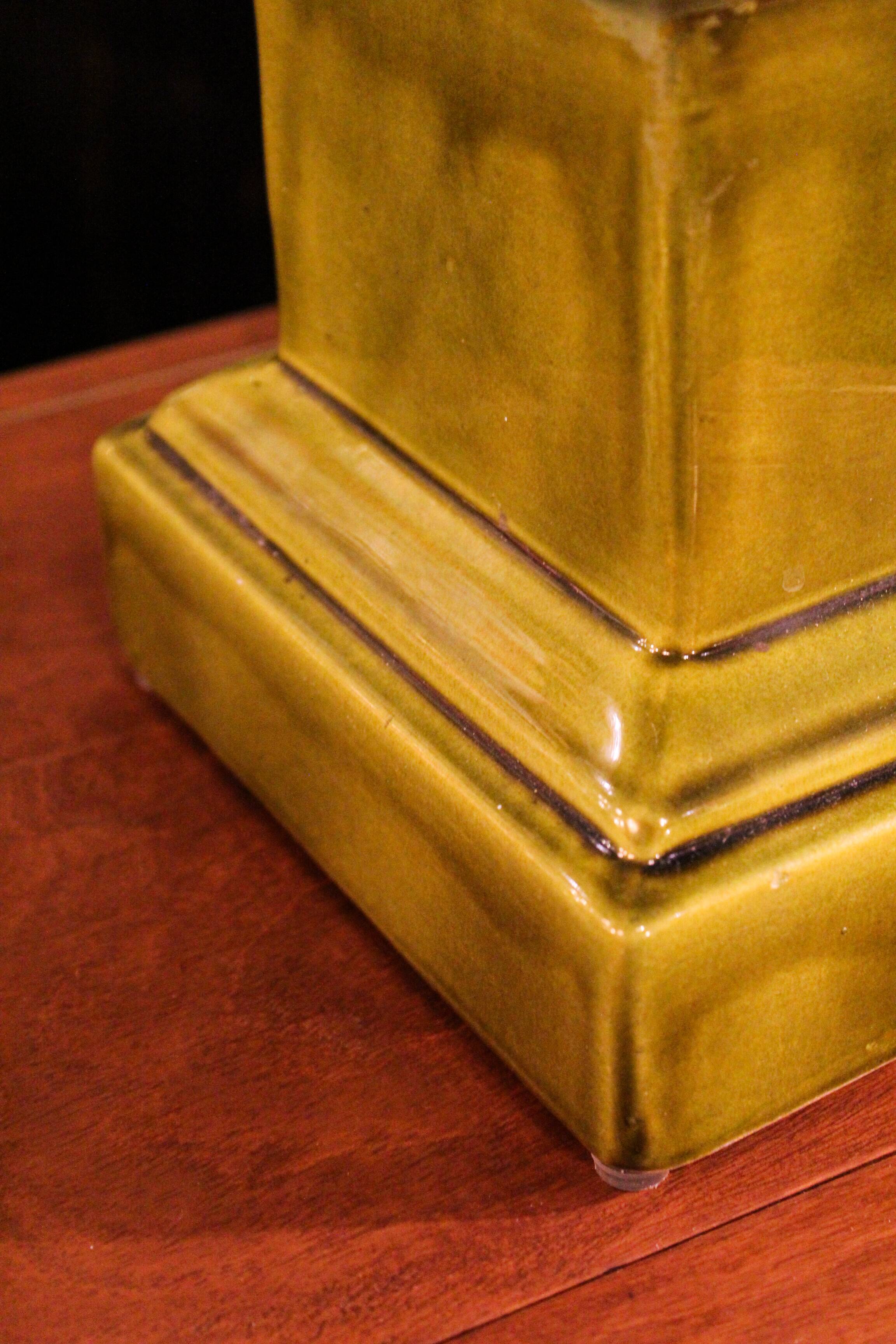 Green glazed ceramic lamp, Manises