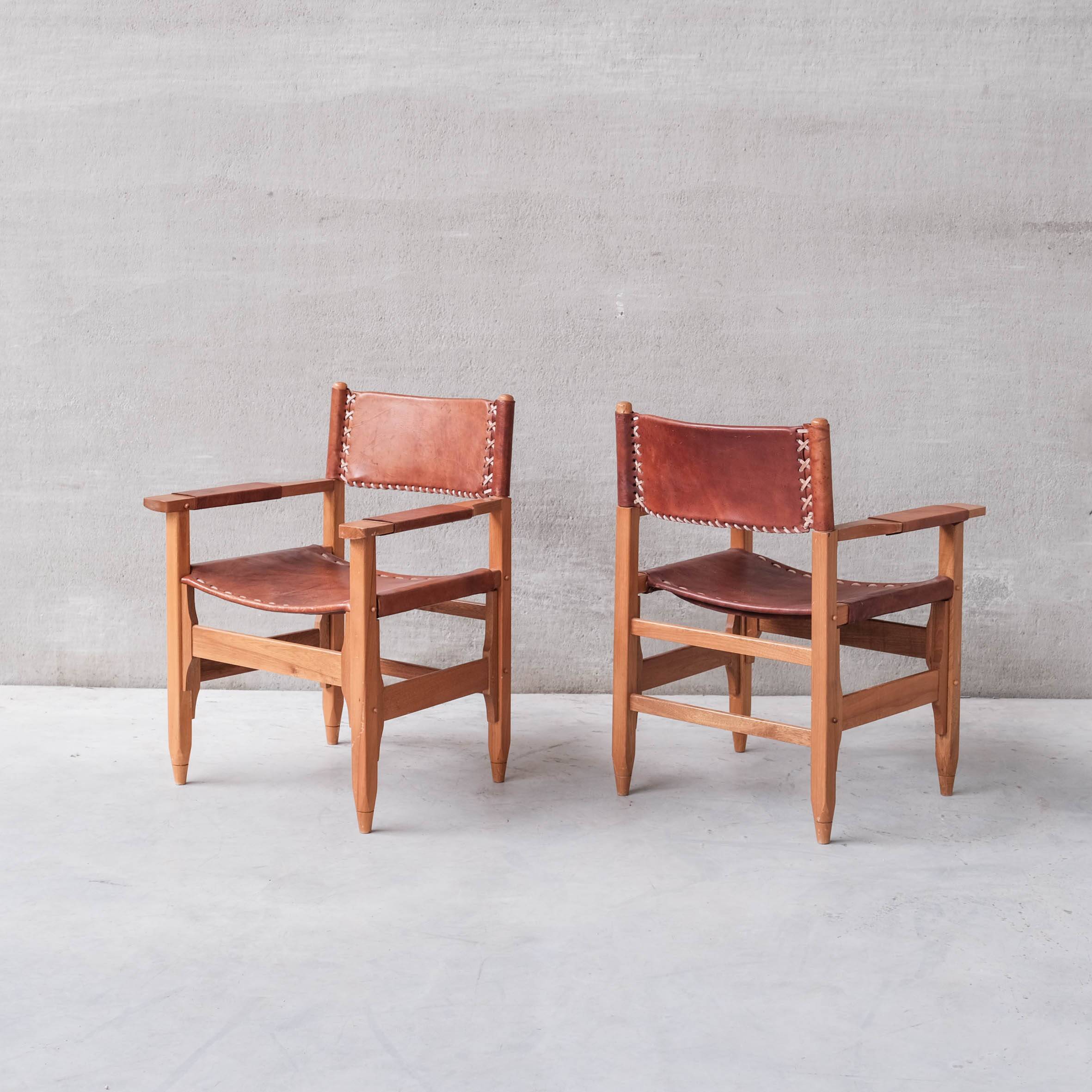Pair of Mid-Century French Leather Armchairs