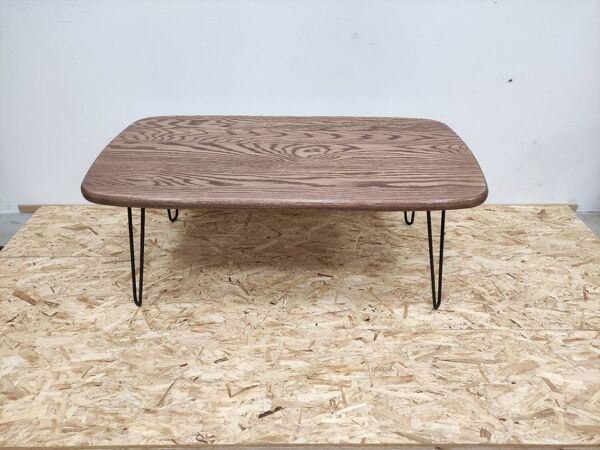 Table basse ovale chêne massif pieds épingles acier