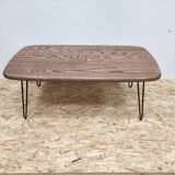 Table basse ovale chêne massif pieds épingles acier