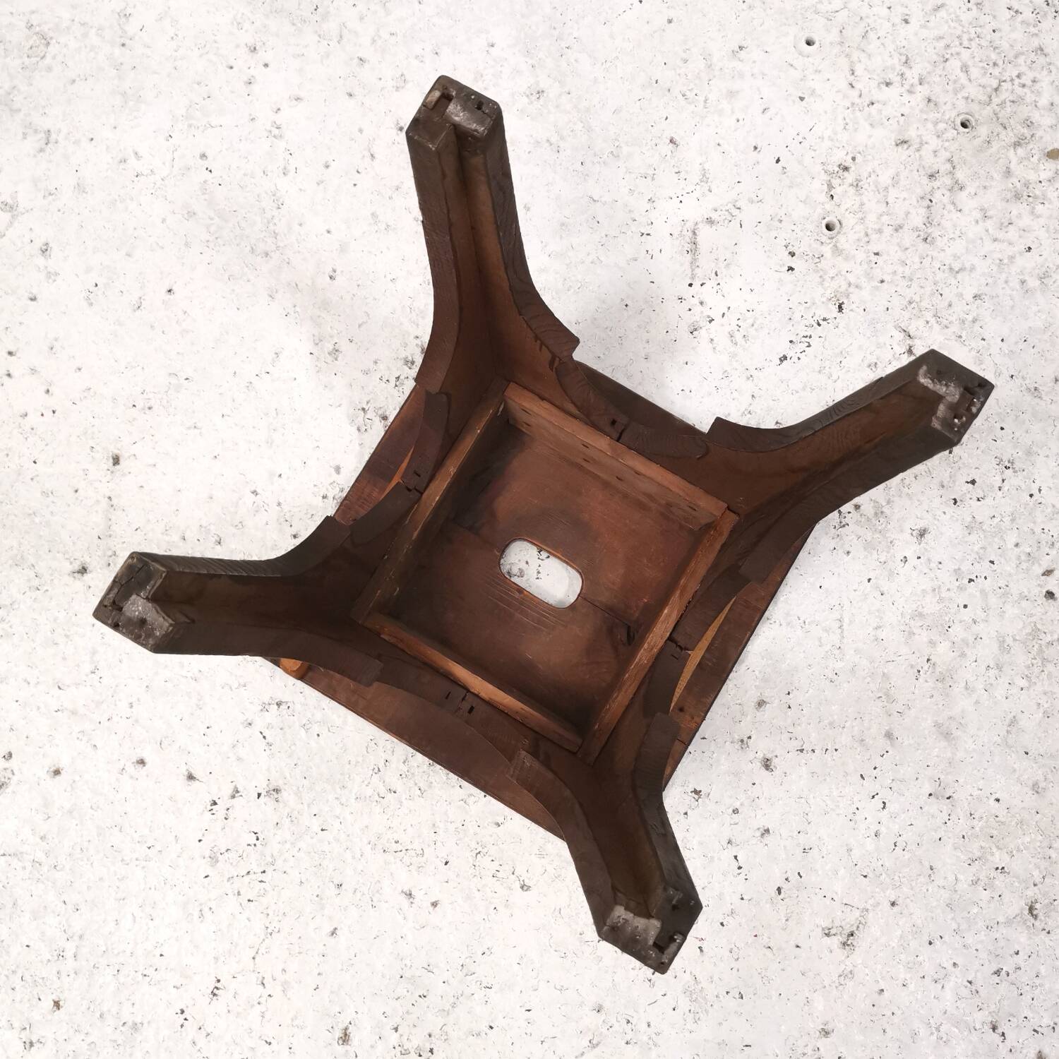 Brutalist old solid oak stool