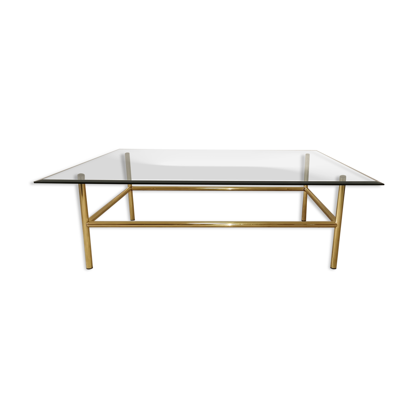 Table basse verre et métal doré années 80