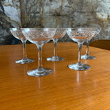5 old champagne glasses
