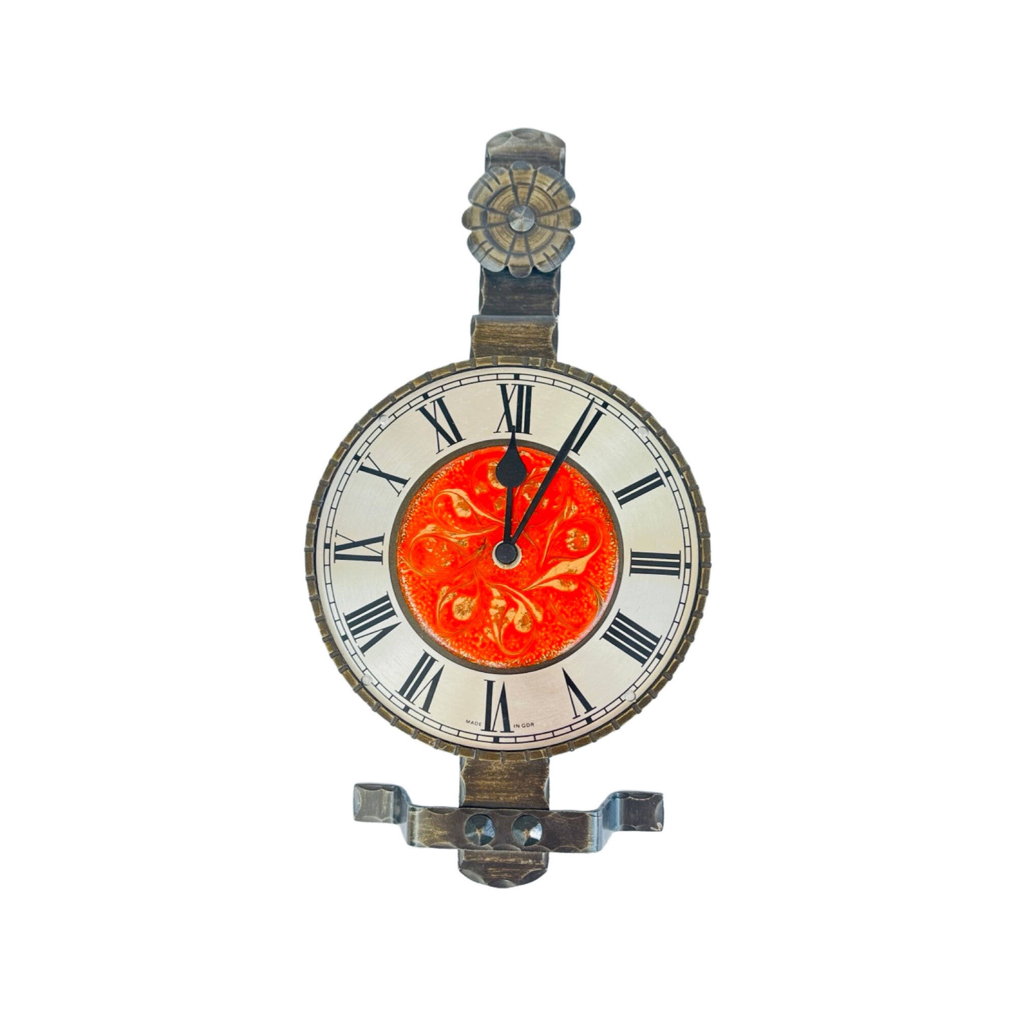 Metalwork electric wall clock VEB Elektrobau Greiz, Germany 1970s