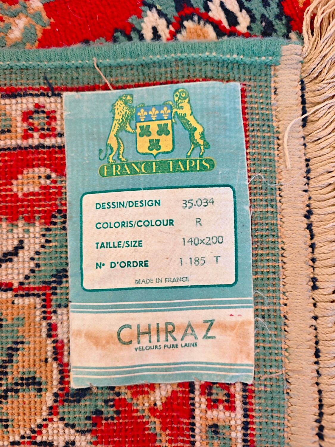 Tapis vintage FRANCE TAPIS CHIRAZ- velours pure laine