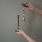 Pair of old brass candlesticks gold metal candelabra candlesticks Scandinavian country decoration