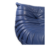 Canapé deux places Togo en cuir bleu de Michel Ducaroy pour Ligne Roset, France, années 1980