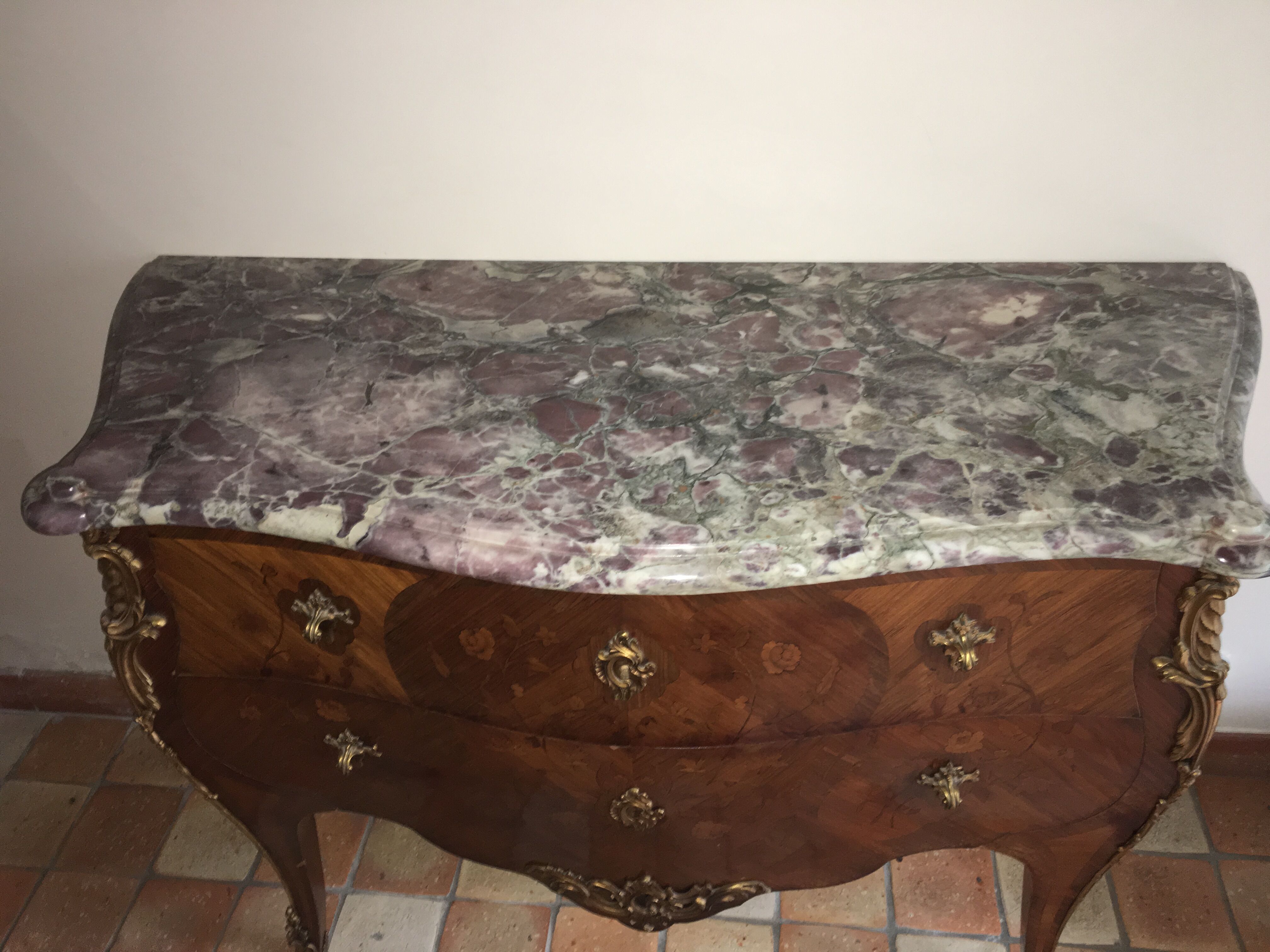 Curved dresser in Louis XV-style marquetterie