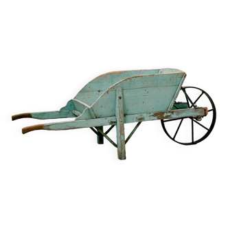 Vintage wooden blue wheelbarrow