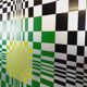 Typical silkscreen painting in kinetic checkerboard on aluminum, Italian abstract design in Vasarely style