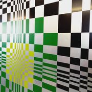Typical silkscreen painting in kinetic checkerboard on aluminum, Italian abstract design in Vasarely style