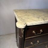 Commode 3 tiroirs de style Louis XVI, marbre et bronzes dorés