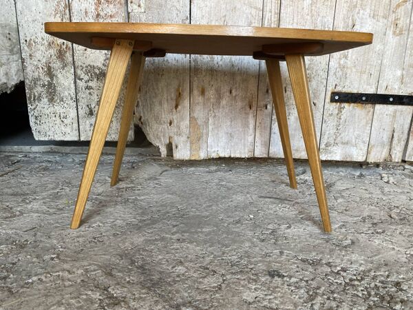 Table Basse Ancienne Scandinave Bois Pieds Compas Années 60 Vintage #E