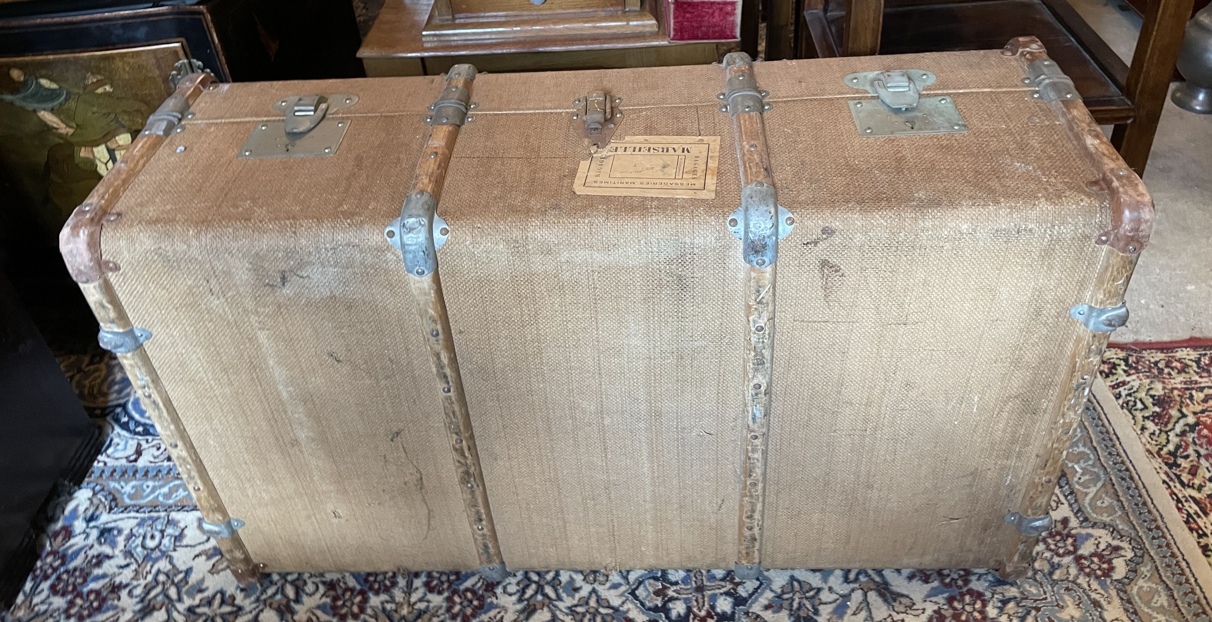 Old flat trunk totally covered with jute and wooden sleepers