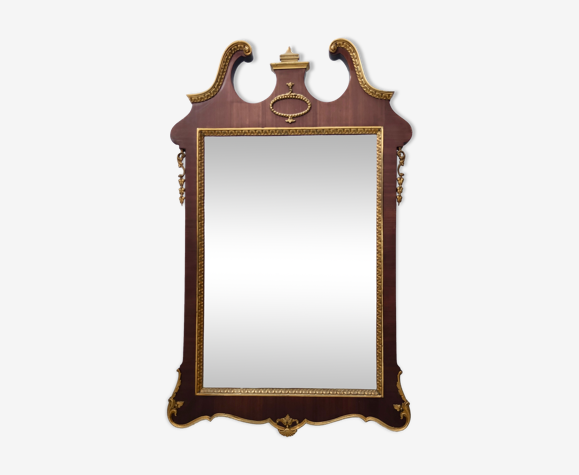 Miroir mural vintage avec cadre en hêtre ébonisé et détails en laiton, Italie