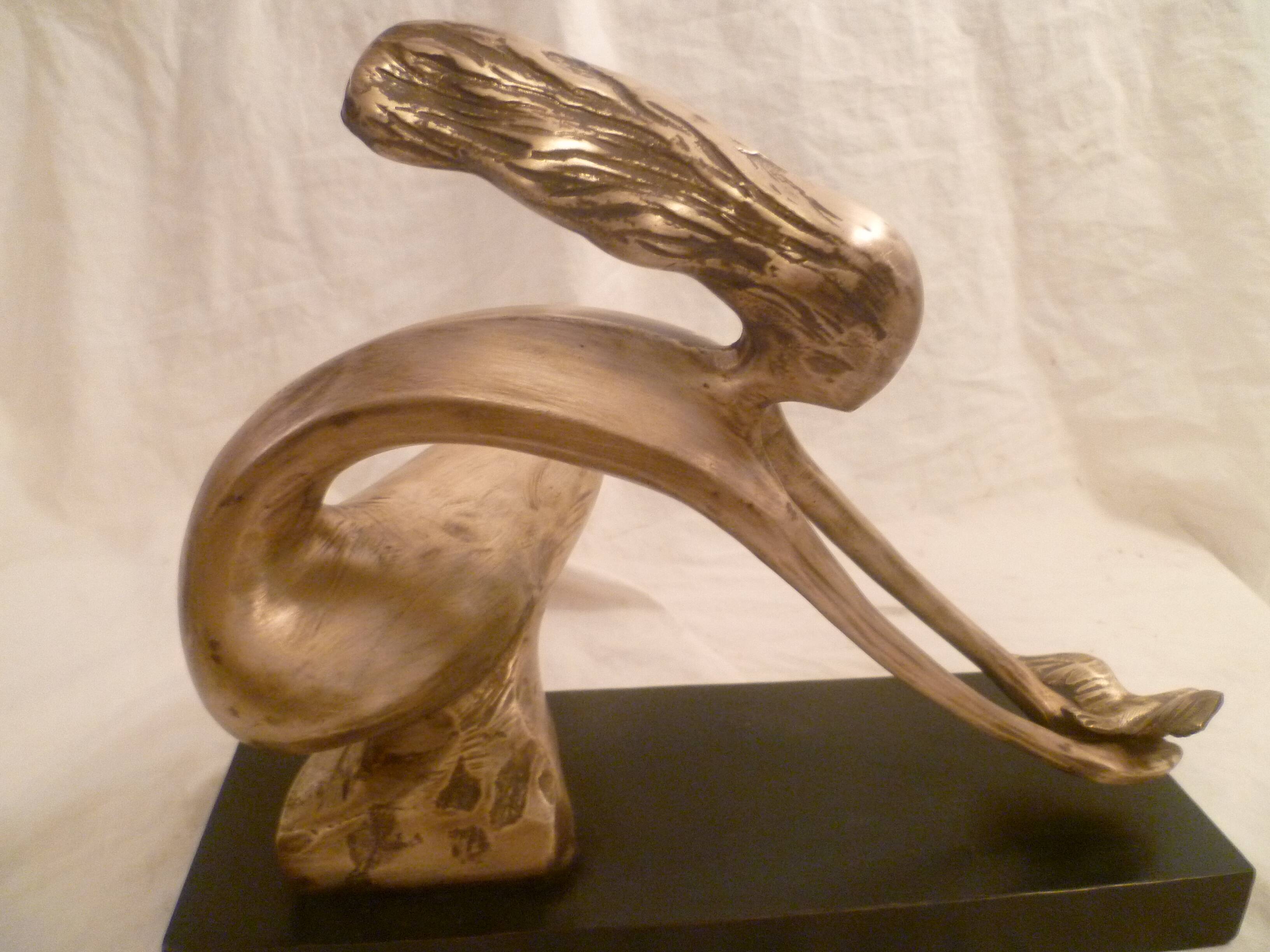 Abstract Bronze Sculpture Mid 20th Century Modernist/WOMAN WITH DOVE